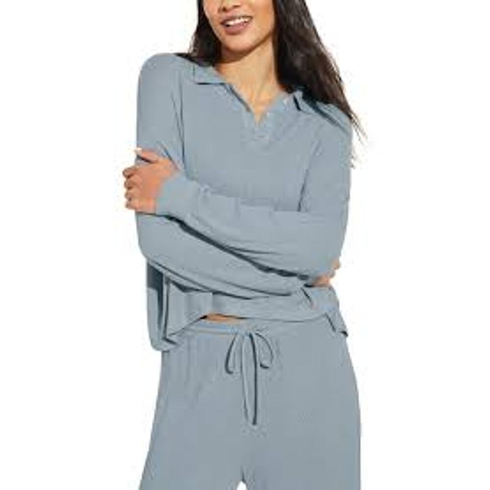 EBERJEY Elon Polo Top Loungewear Pajamas LUXURY MINIMALIST XL NEW NWD NWT Blue 2 - Picture 2 of 9